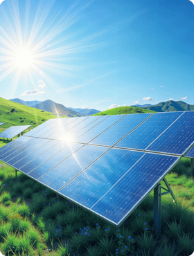 panele fotowoltaiczne na tle gór w słoneczny dzień